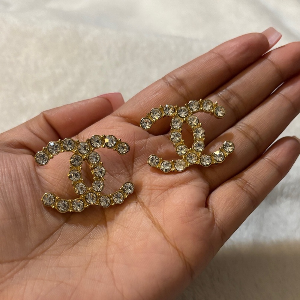 Elegant Gold and Silver Crystal Logo Earrings - Picture 5 of 6